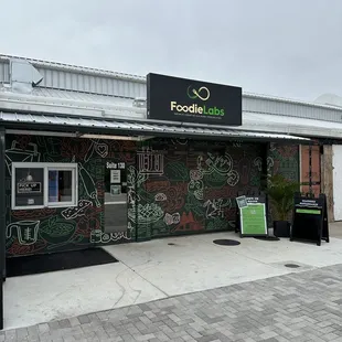 the entrance to a food store