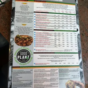 Plant based Menu (front)