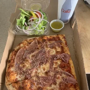 Lunch special: prosciutto slice (or should I say slices), salad, soda