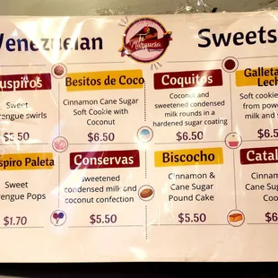 Sweets menu