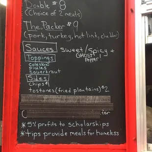 a menu on a blackboard