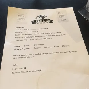 a menu for a restaurant