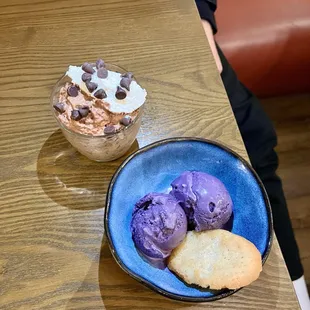 Ube ice cream and chocolate mousse
