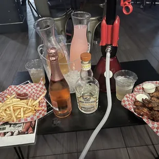 Fries / hookah / champagne (compliments of the owner) / chaser: crème soda and pink lemonade/ wings : lemon pepper and Caribbean Jerk