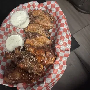 Lemon pepper wings and Caribbean jerk flavor w/ ranch
