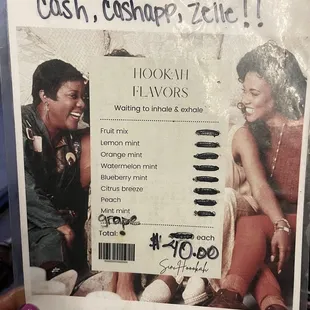 Hookah menu