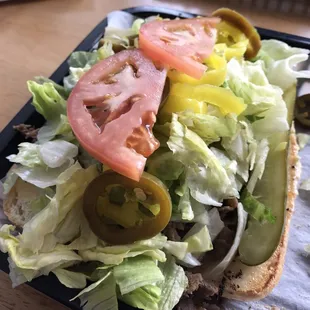 The works cheese steak