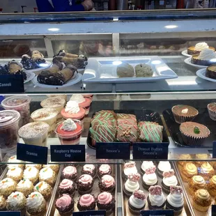 a variety of cupcakes on display