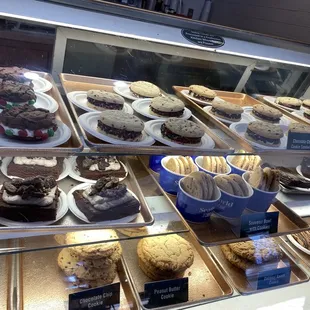 a variety of desserts on display