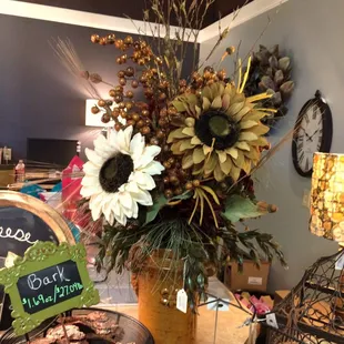 Lovely arrangement in large ceramic urn at Cypress Bridge, Abilene, KS