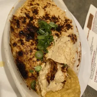 Crab &amp; Shrimp Dip with house made chips.