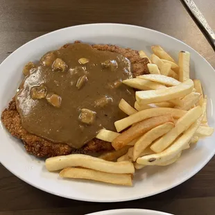 Chicken fried steak with mushroom gravy