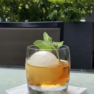 &quot;Baked Pear Julep&quot; - mezcal infused ice ball