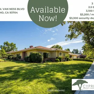 Beautiful home for rent on historic Van Ness Blvd