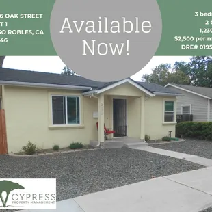 2036 Oak Street Unit 1 Paso Robles, CA, 93446 $2,500/month $2,600 security deposit