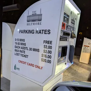 Parking rates at the Biltmore garage next door. Cypress does not validate.