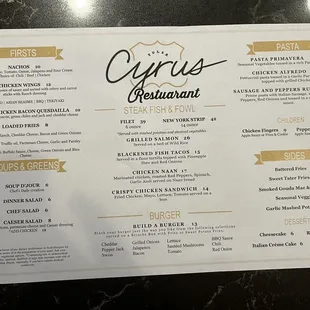 Updated menu 3/17/22. Not a steakhouse anymore