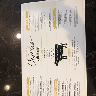New menu for Cyrus Steakhouse! Same great servers.