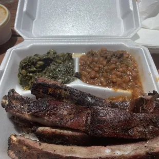 Pork Ribs , Baked Beans with Ground Beef, Collard Greens with Smoked Turkey