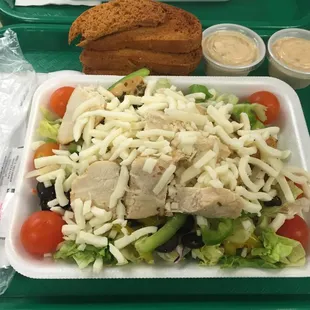 a salad and bread