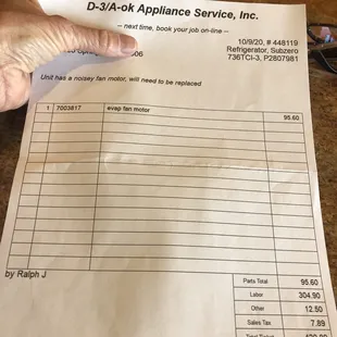 Invoice with a $304.90 charge for 27 min. Of work