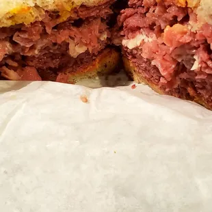 This sandwich has a generous portion of meat.