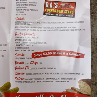 D.A.&apos;s Corned Beef Stand menu