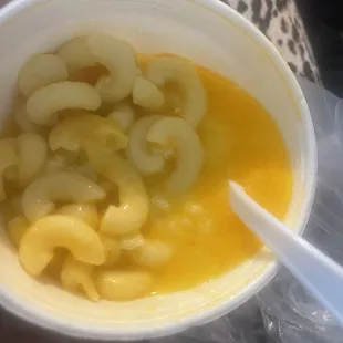 Noodles in greasy cheese water