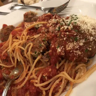 Spaghettini and House Made Meatballs with Pomodoro Sauce