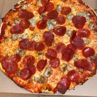 Pepperoni and sausage pizza