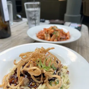 Honey - Peppered Angus Beef Brisket - Signature Dish and Penne Pasta with Mrs. P &apos;s Palomino Sauce - Signature Dish