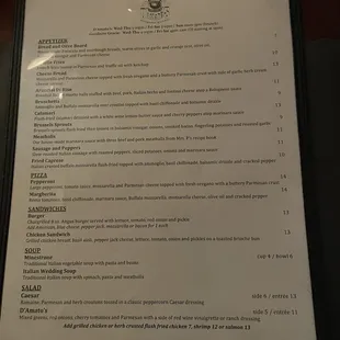 Apps salads soups - entrees (pasta on back of menu)