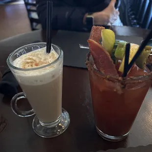 Irish coffee and Bloody Matador (tequila)