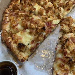 Specialty pizza chicken and waffles