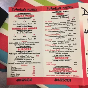 Wings, burgers, subs, desserts