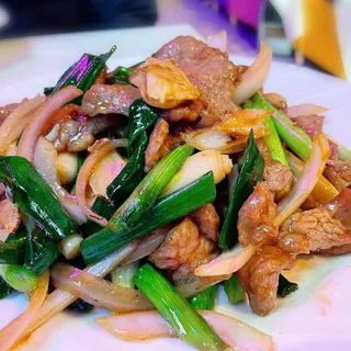 Ginger and Green Onion Beef Over Rice