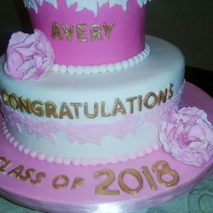 Marshmallow Fondant. Two Tiered Grad Cake, with Sugar Paste Carnations