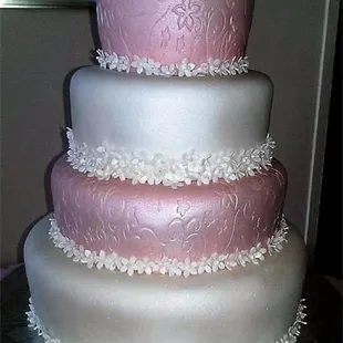 Marshmallow Fondant Four Tier Wedding Cake, with a Pearl Finish.