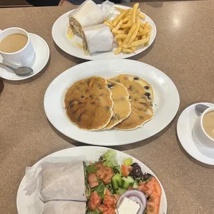 Blueberry Buttermilk Pancakes , Go Green Wrap , Coffee