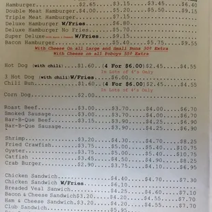 First page of the menu