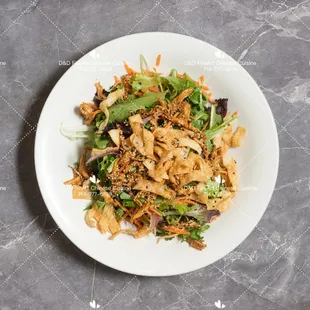 Chicken Green Salad  
Shredded Chicken breast, napa cabbage ,romaine lettuce ,radicchio,and carrots.