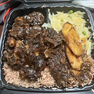 Oxtail rice n peas and cabbage