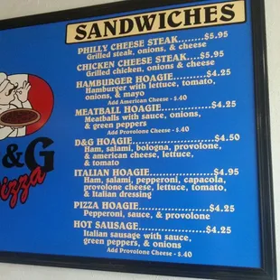 Sandwhich menu