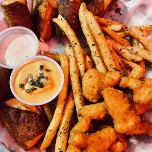 Fried Califlower Seasoned Fries Pretzel  Bites
