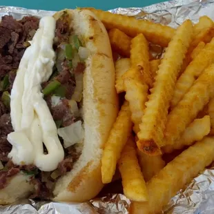 Philly Steak sandwich with fries