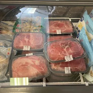 They do have simple sliced hotpot meat here, but they are frozen, so plan accordingly. Pork shown here.