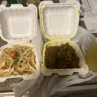 Cabbage and curry goat