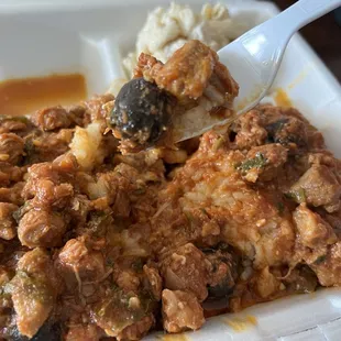 Pastele Stew with rice and Mac salad