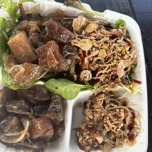 Half spicy half shoyu poke salad