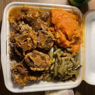 Oxtail over rice. Yams &amp; Green beans